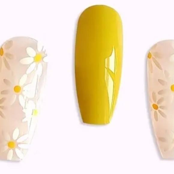 24pcs Yellow & White Flowers Press On Nails - Picture 2 of 4